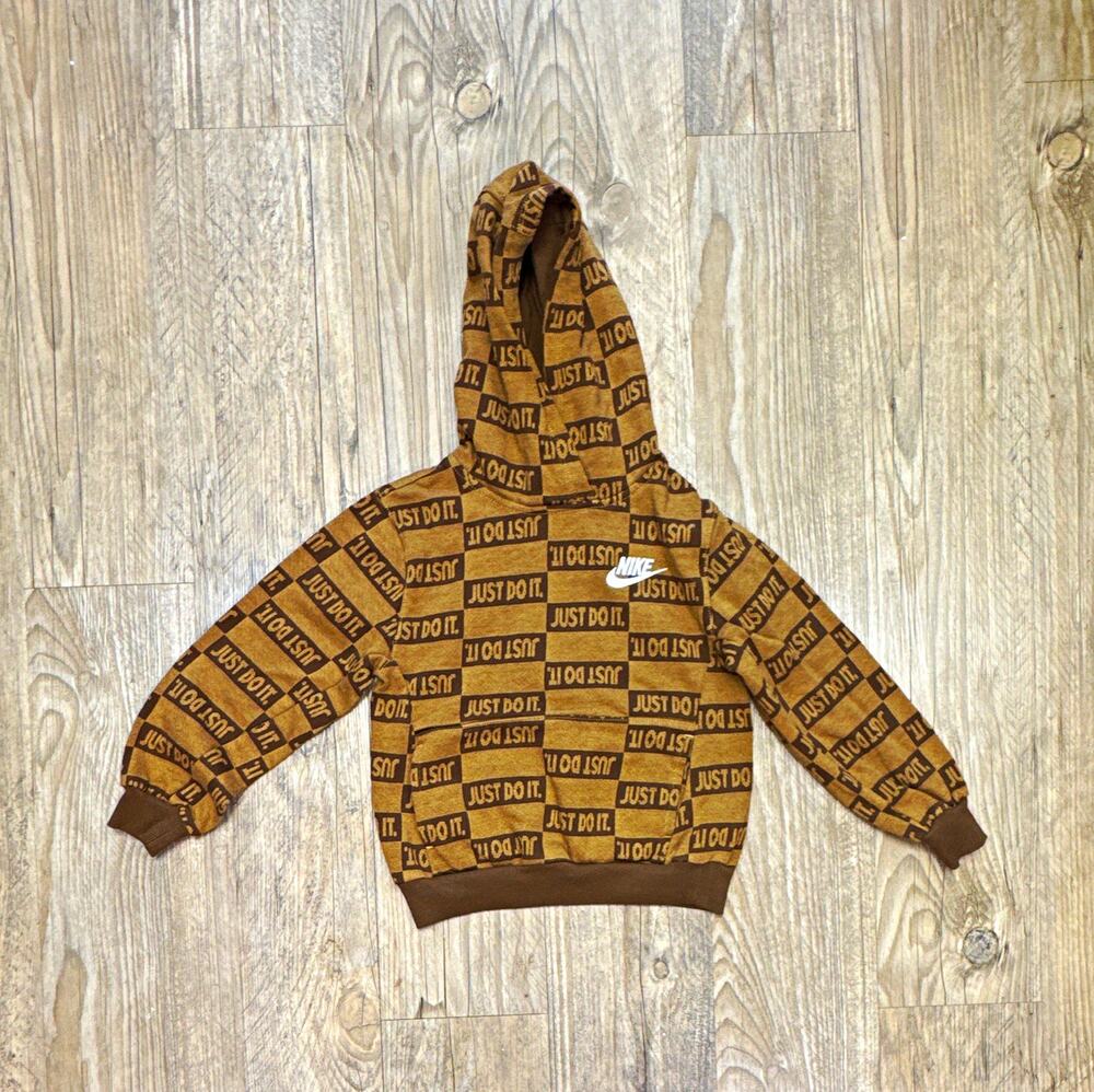Nike Boys Brown Pullover Hoodie Long Sleeve Hooded Logo Print 5-6 Years